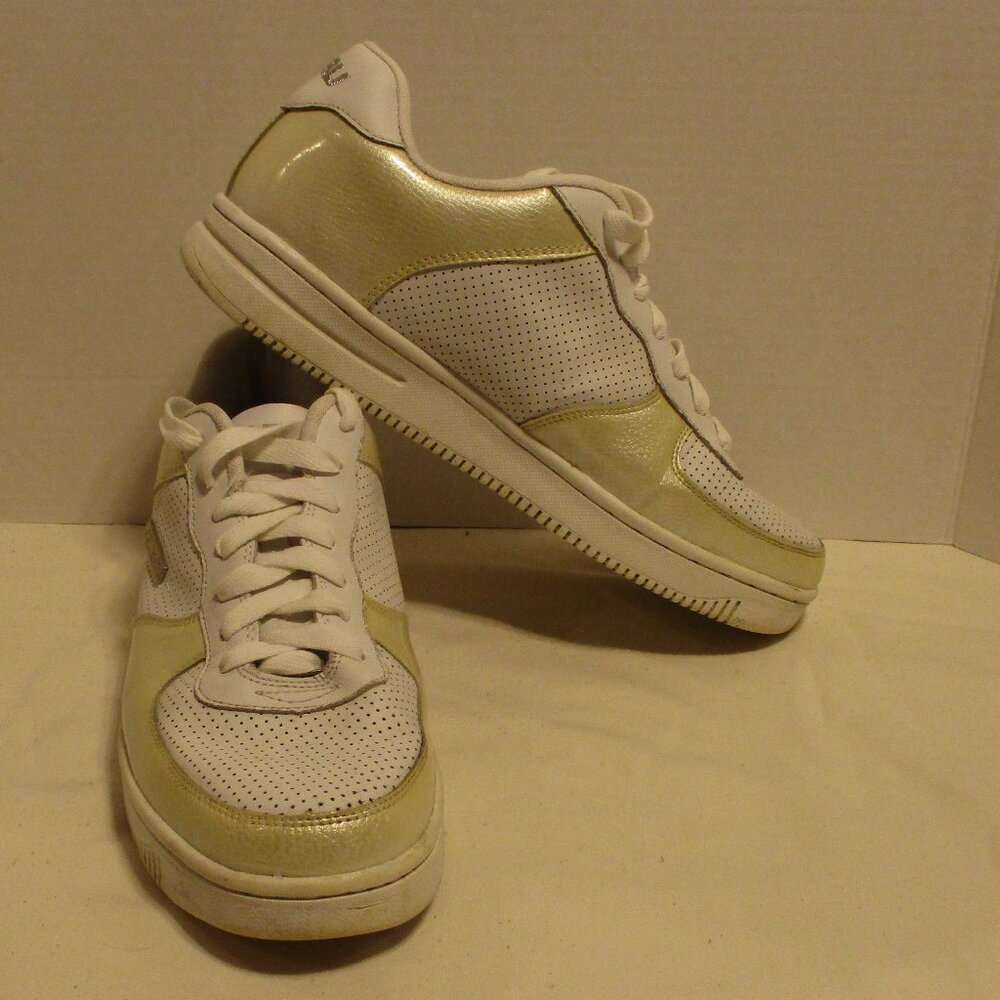 FUBU Men Size 12 White Gold Lace Up Outdoor Travel Party Sneaker Shoes